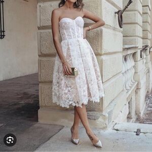 NADINE MERABI Olivia Strapless Lace Dress